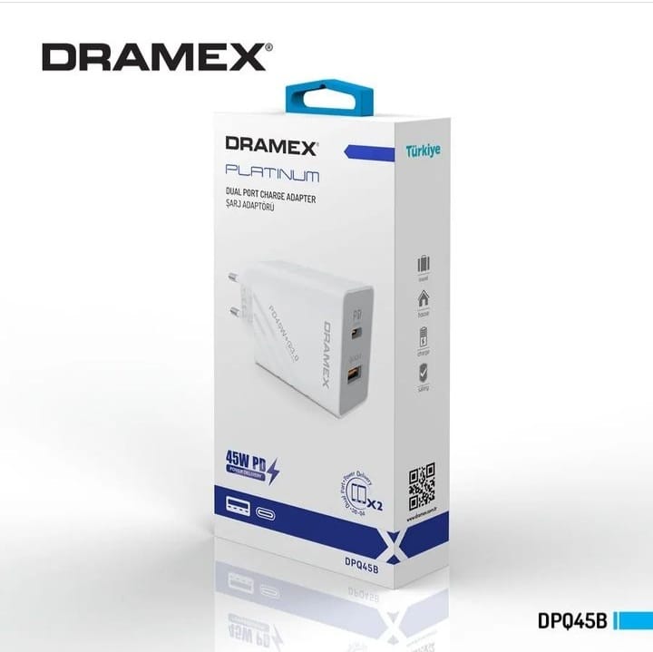 DRAMEX DPQ45B TYPE-C / USB-A 45WPD ŞARJ BAŞLIK